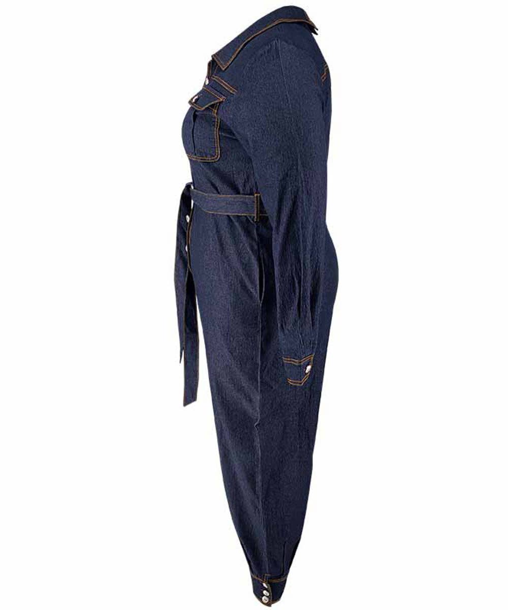 V-Neck Relaxed Denim Jumpsuit
