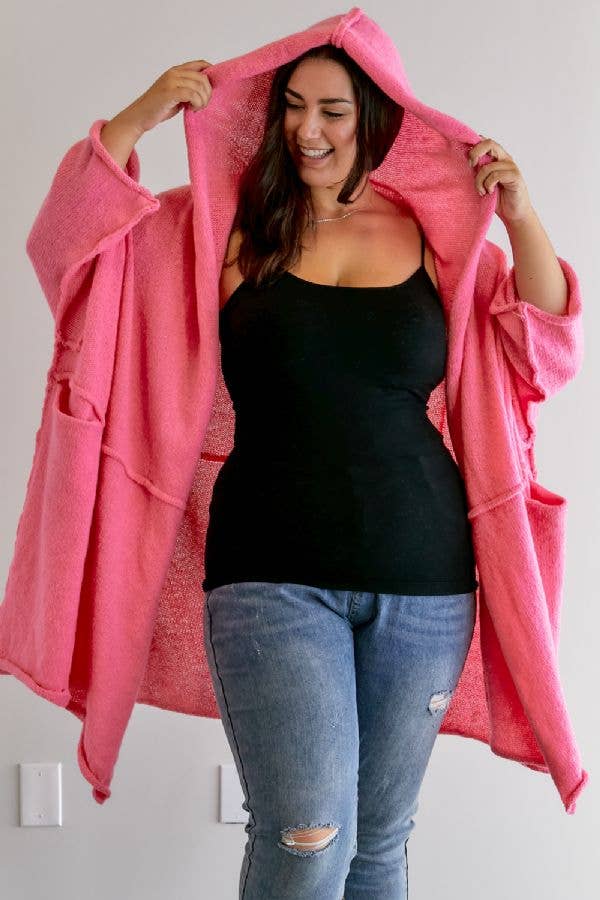 SALE PLUS POCKET DETAILED LONGLINE  OVERSIZED CARDIGAN