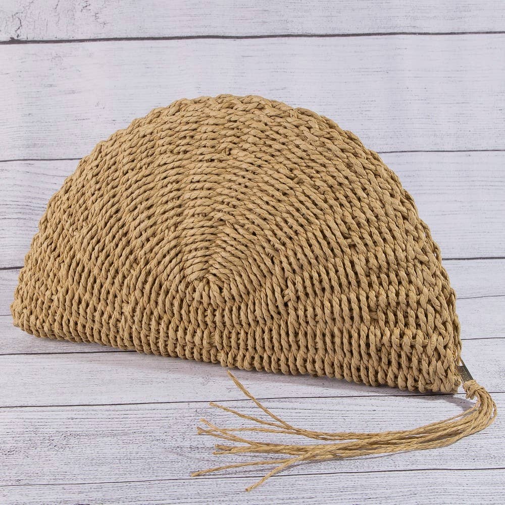 Straw Woven Half Moon Clutch Bag