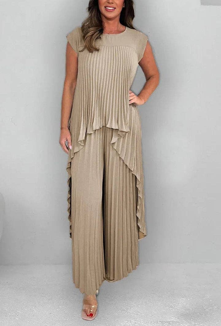Casual Solid Color Top And Straight Pants Set