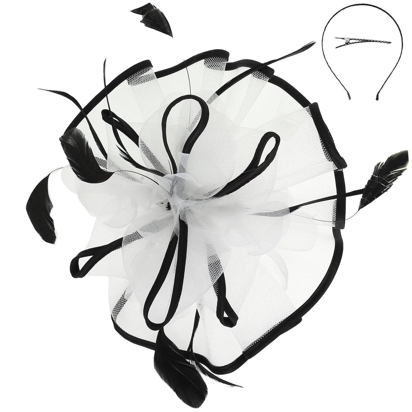 Floral Feathered Contrast Trim Mesh Fascinator
