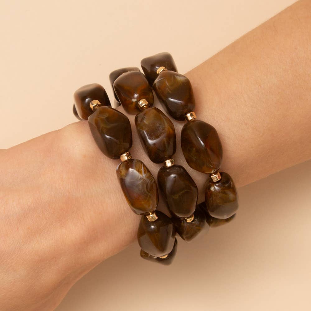Marble Stone Beaded Stretch Bracelet Set