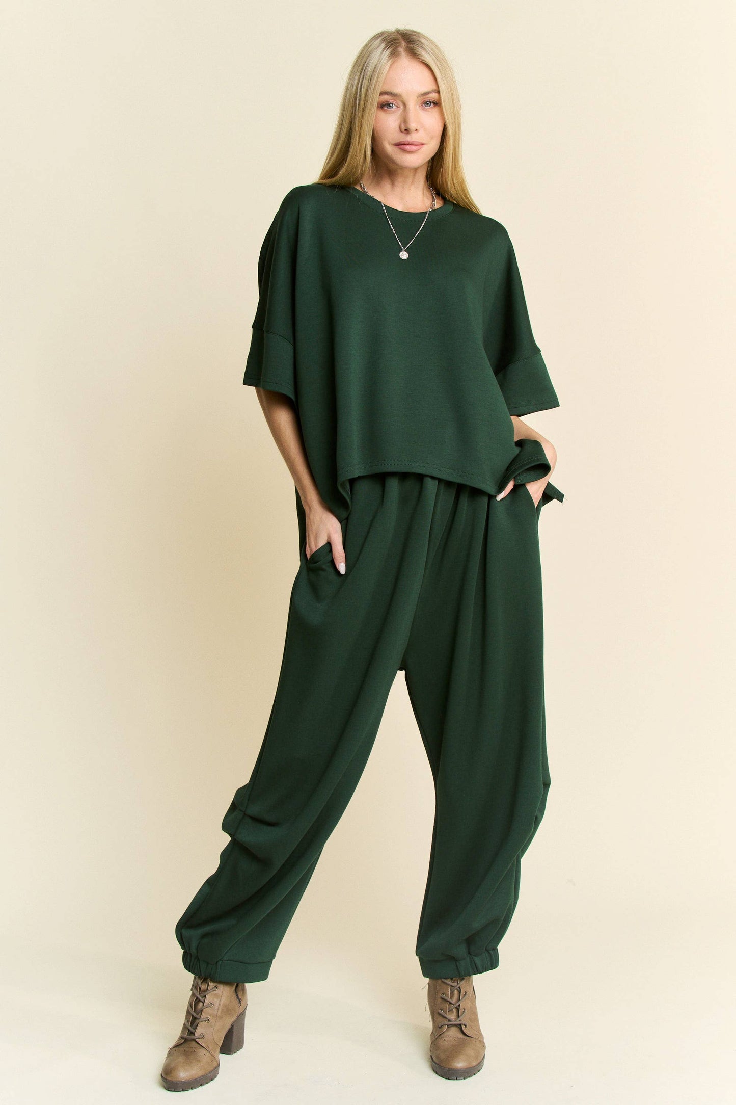 Black SOLID FLOWY TOP WITH ELASTIC WAIST BAND PANTS SET