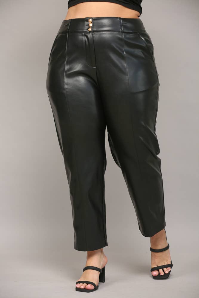 FAUX LEATHER BANDING PANTS WITH 3 METAL BUTTONS FP61021P