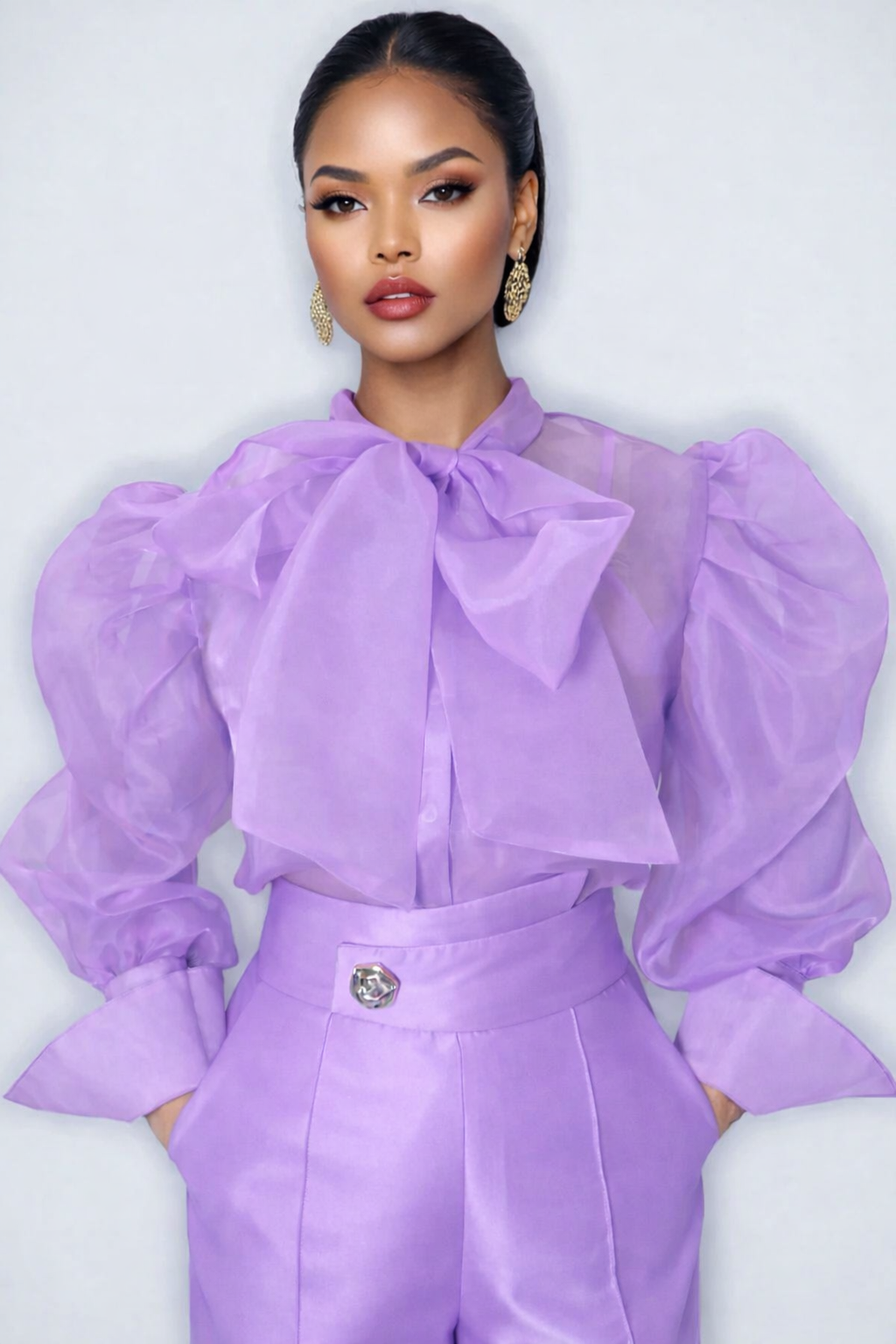 N by Nancy LILAC  SHEER PUFF SLEEVE TOP A95016