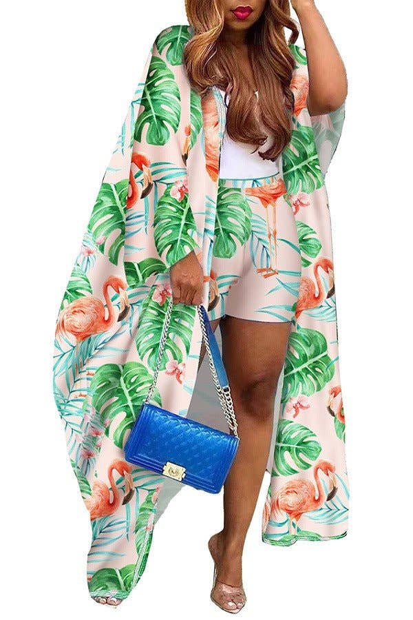 European-Inspired Cardigan Print Two-Piece Set