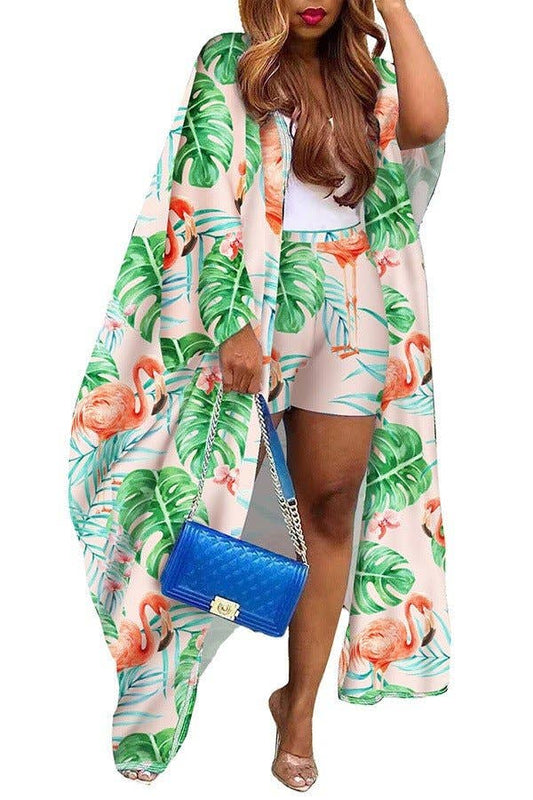 European-Inspired Cardigan Print Two-Piece Set