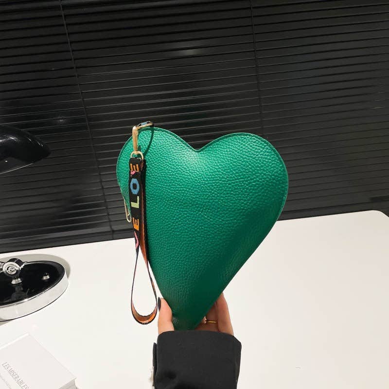 Mini Heart-Shaped PU Clutch Bag Stylish Daily Handbag