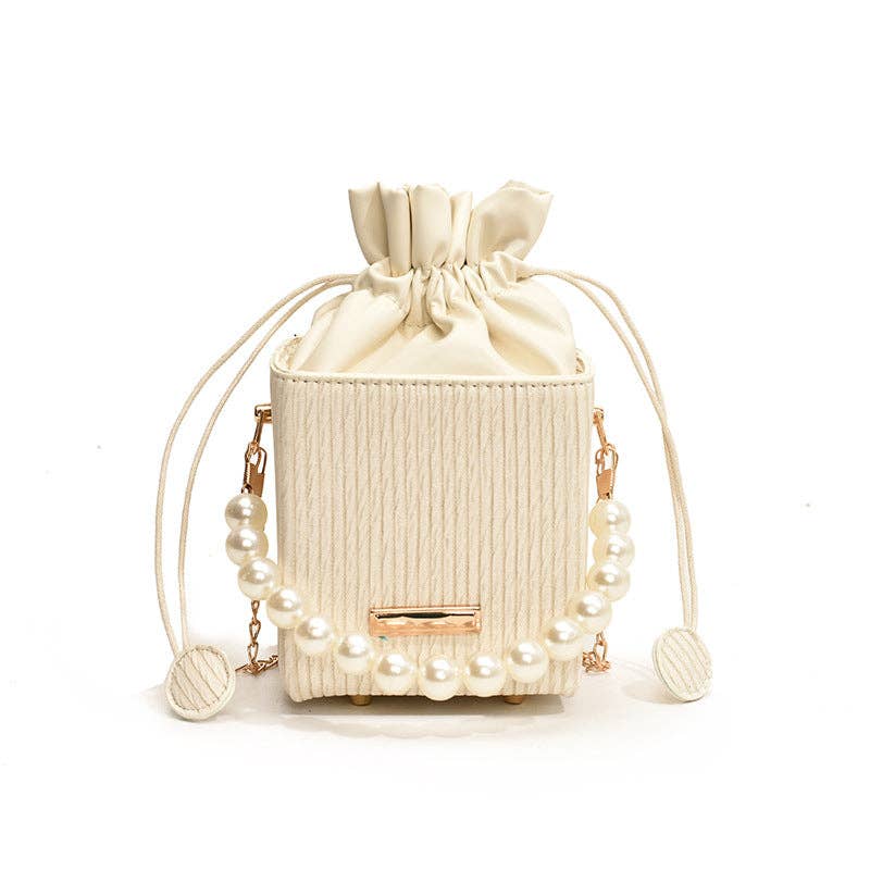 Trendy Mini Square Bag with Pearl Chain - Stylish Handheld Crossbody Bag