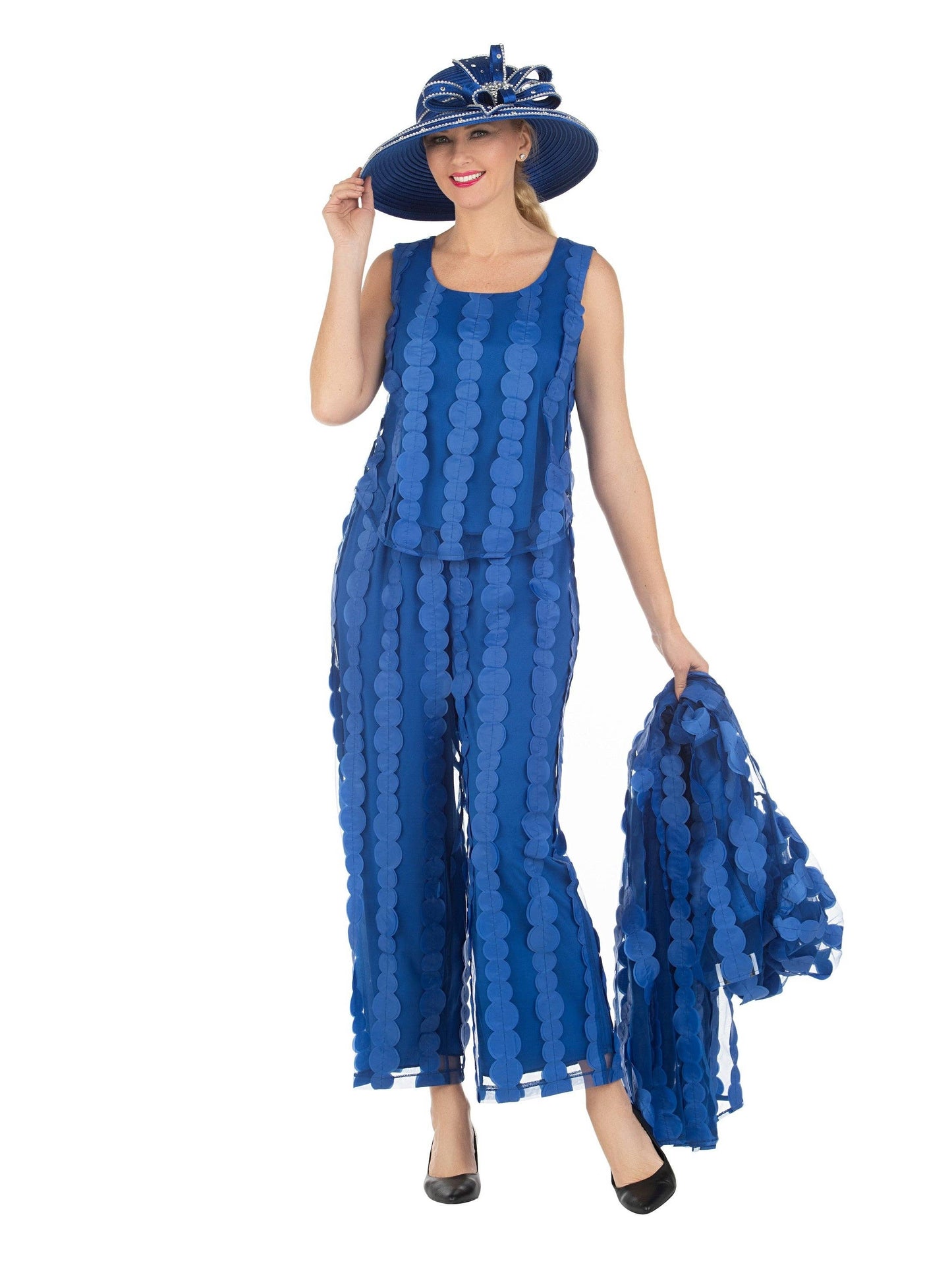 3pc Sheer Long Jkt, Cami+Pants Set