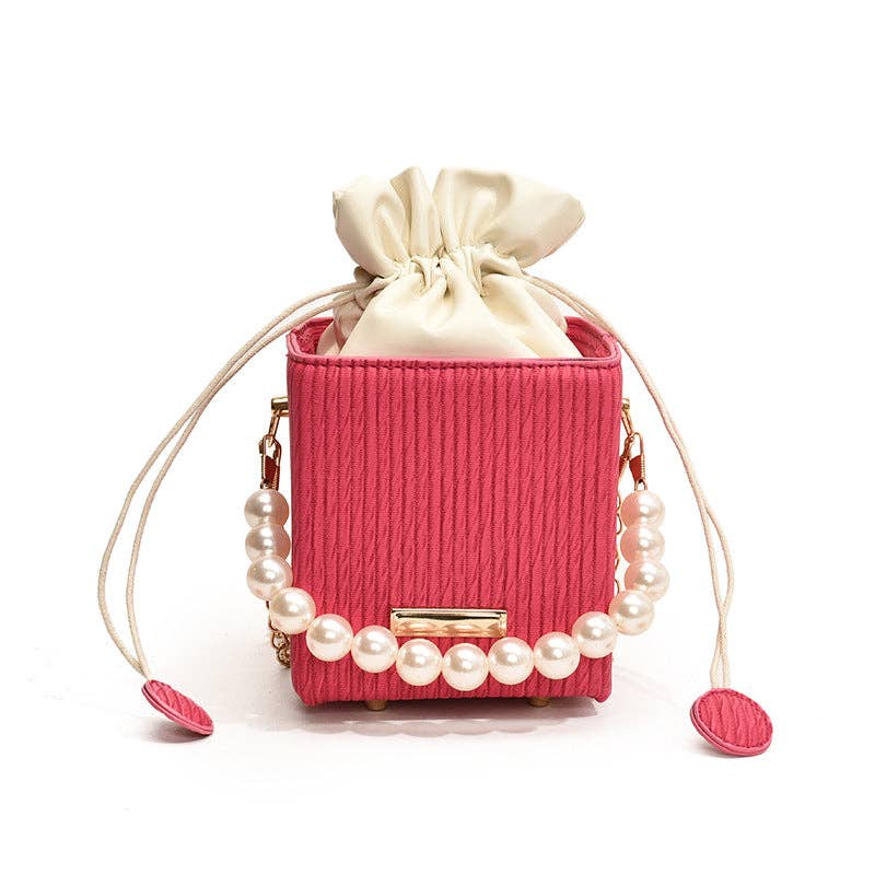 Trendy Mini Square Bag with Pearl Chain - Stylish Handheld Crossbody Bag