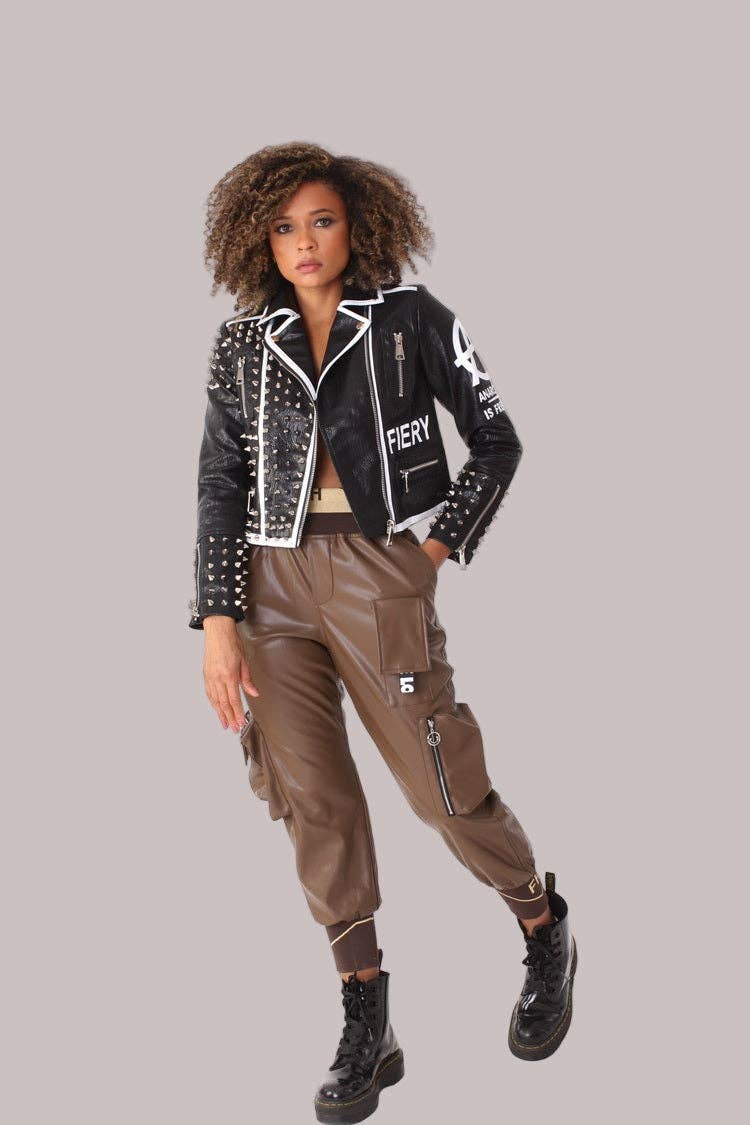 Black Studded Leather Jacket -81852