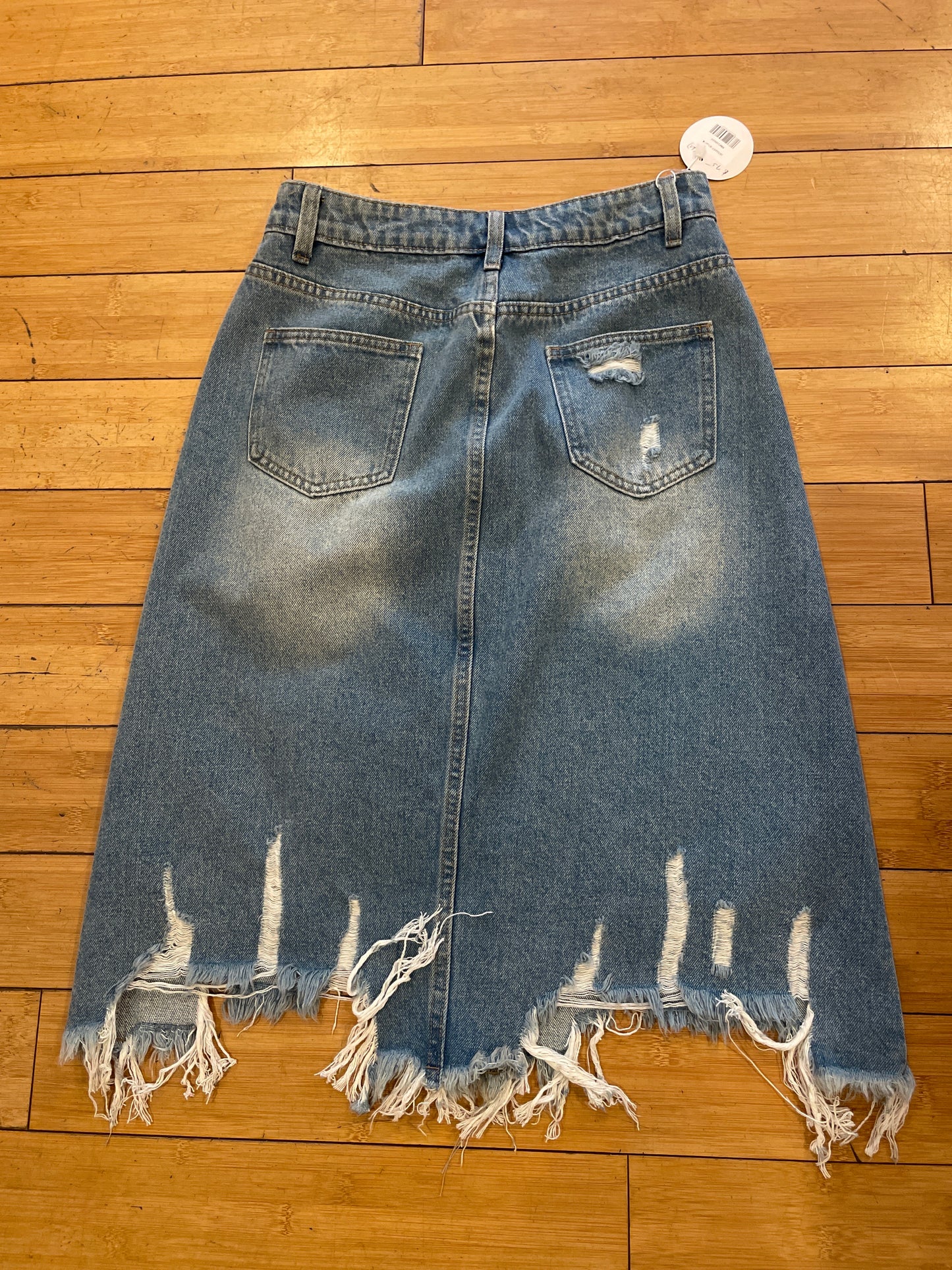 Distressed jean skirt
