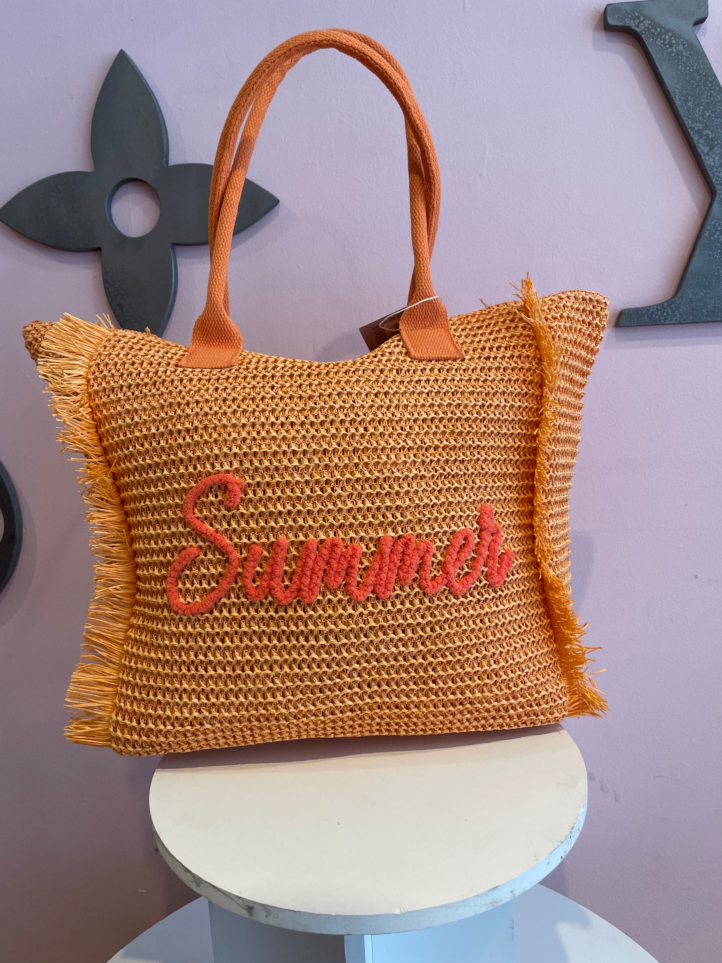 Orange Summer Embroidered Woven Hangbag