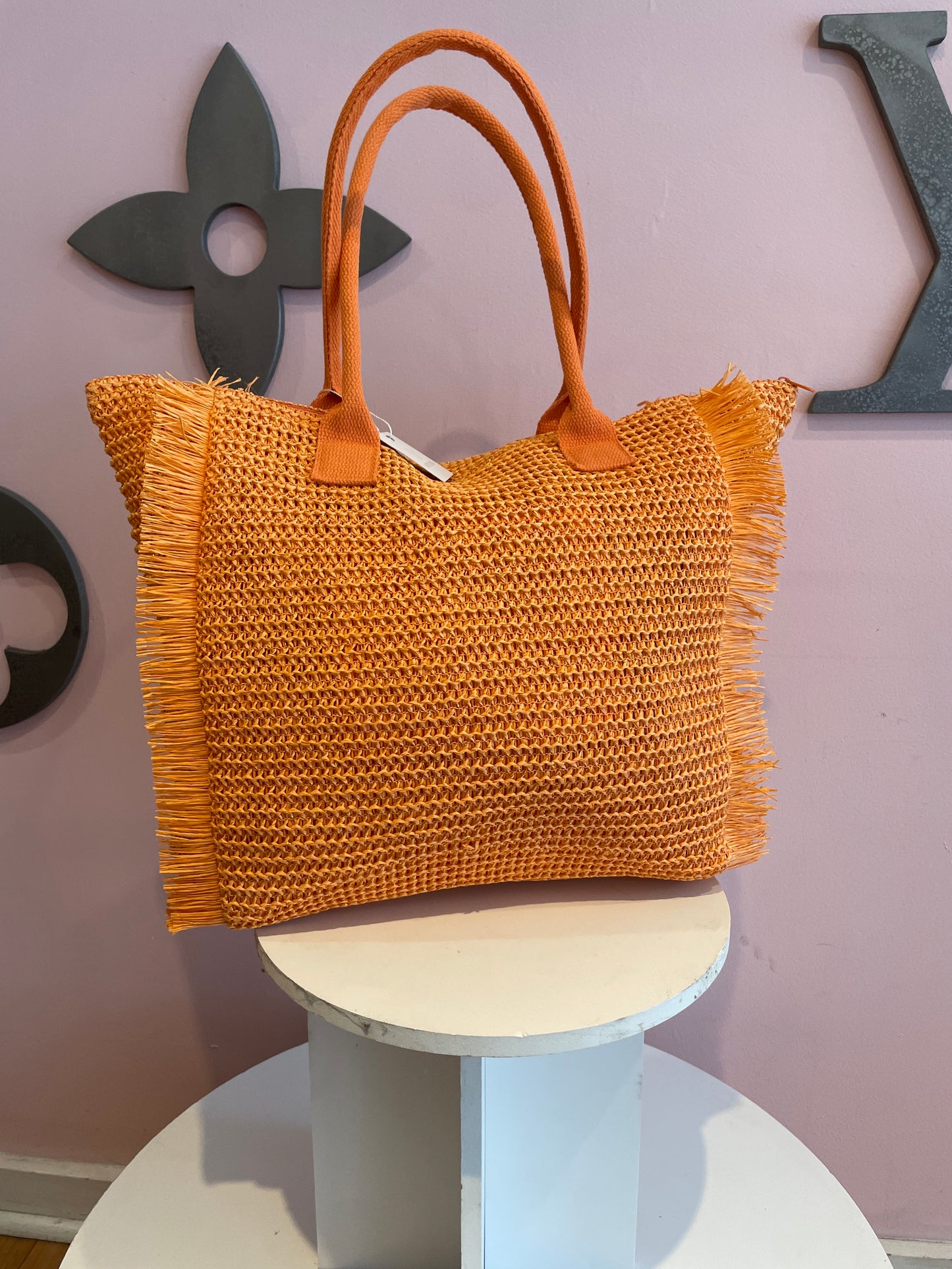 Orange Summer Embroidered Woven Hangbag