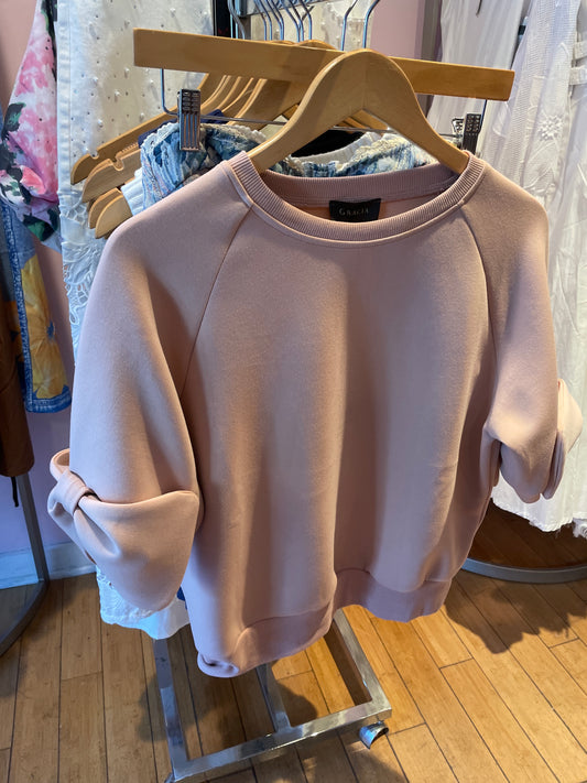 Gracia Bow detail sleeve round neck solid top