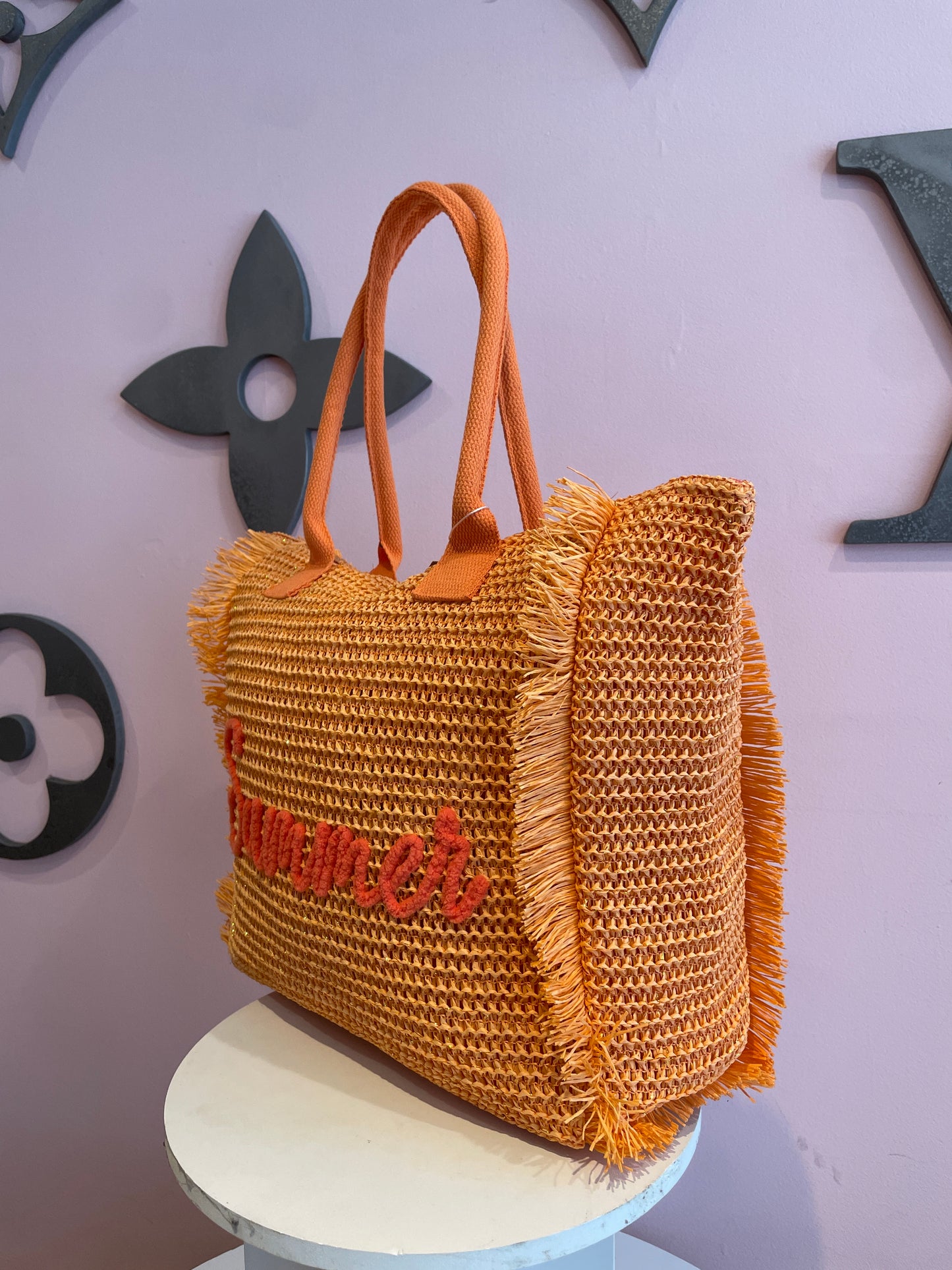 Orange Summer Embroidered Woven Hangbag