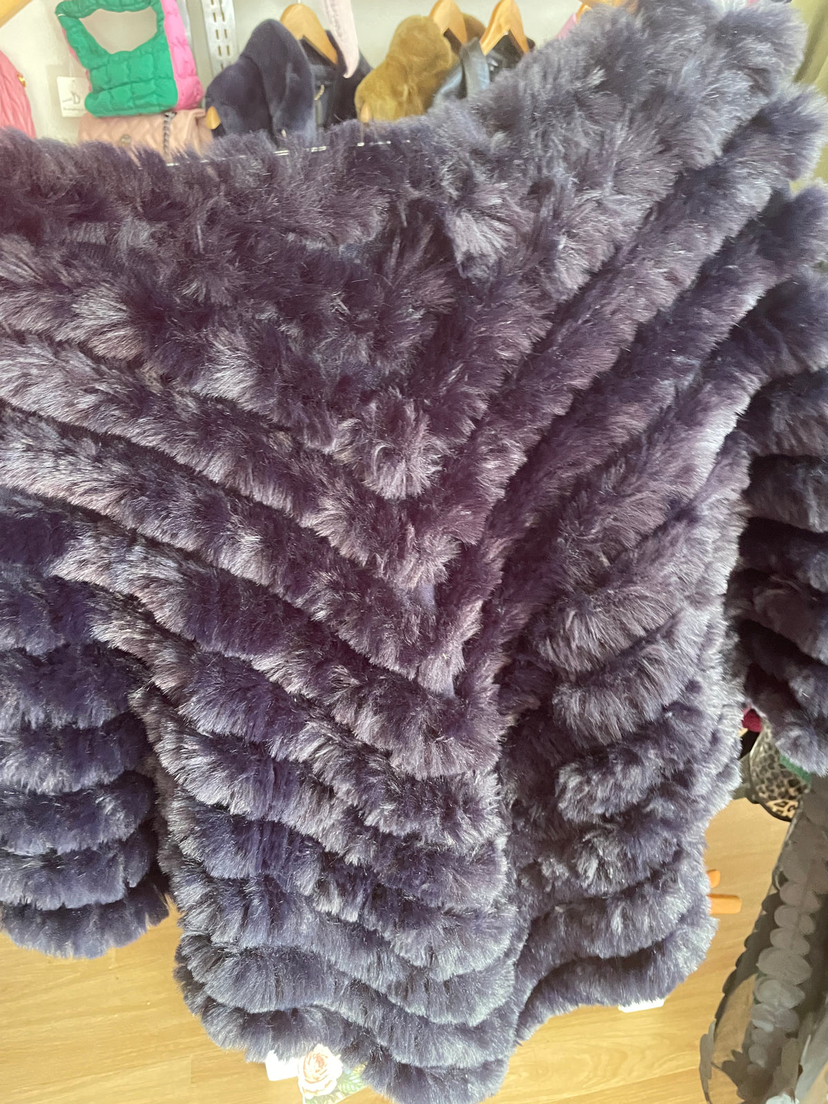 Blue Faux fur poncho one size fit most