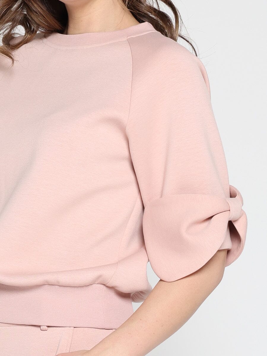 Gracia Bow detail sleeve round neck solid top