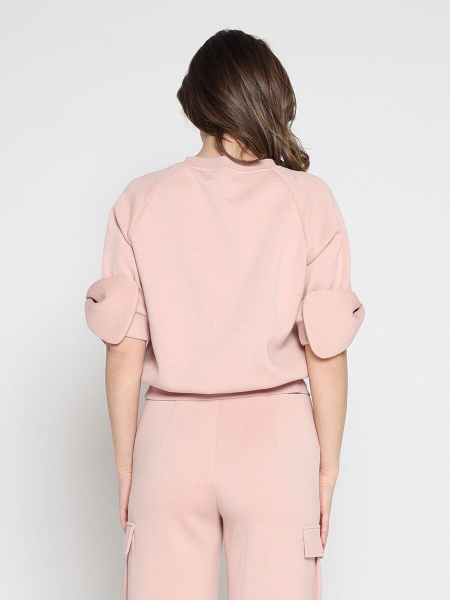 Gracia Bow detail sleeve round neck solid top
