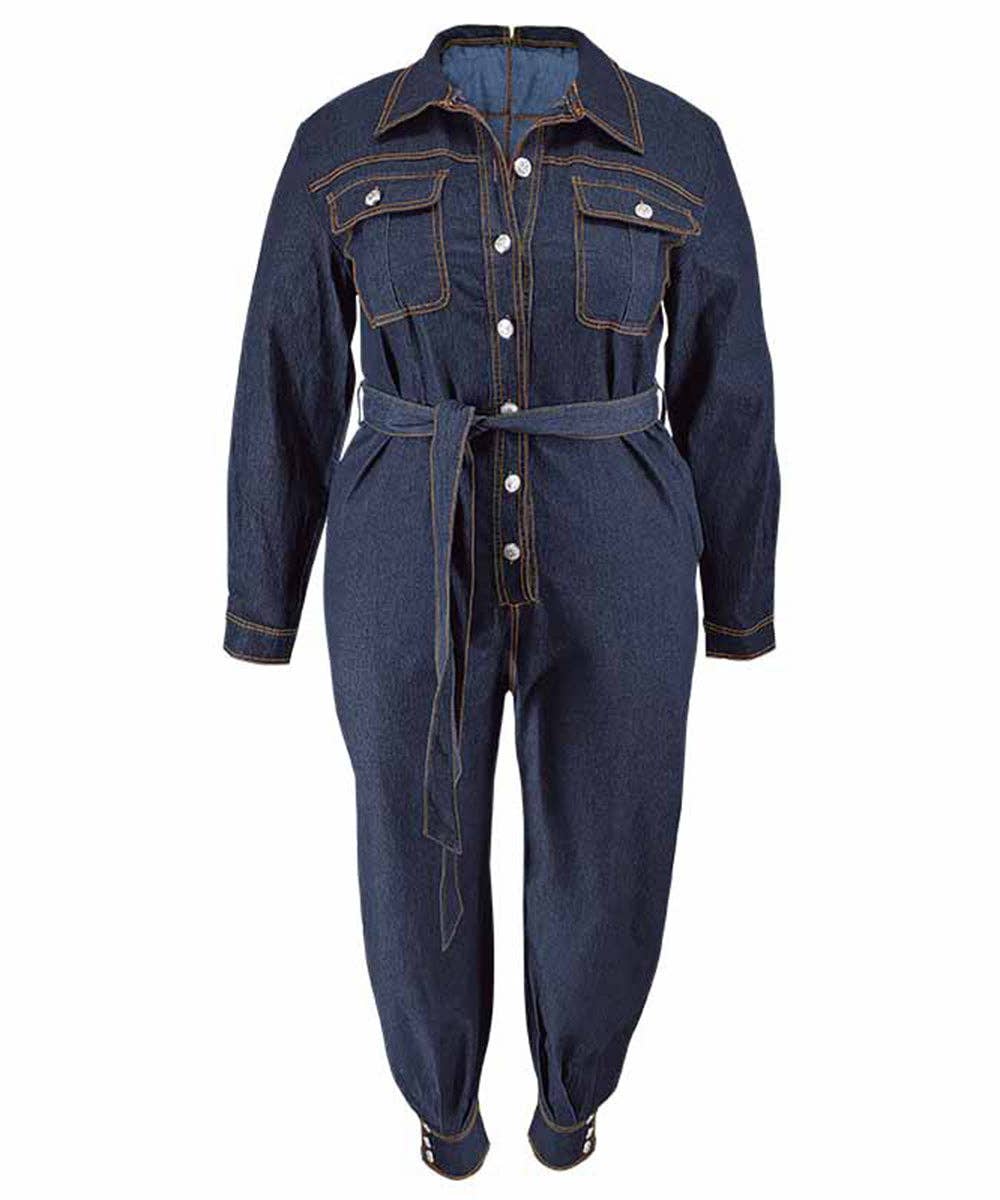 V-Neck Relaxed Denim Jumpsuit