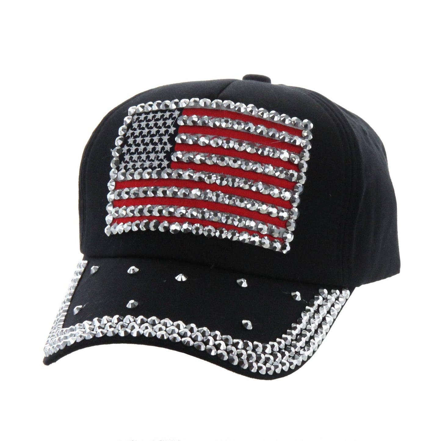Rhinestone American Flag Denim Baseball Cap