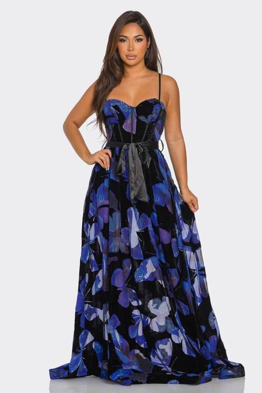 Floral Sweetheart Neckline Maxi Dress