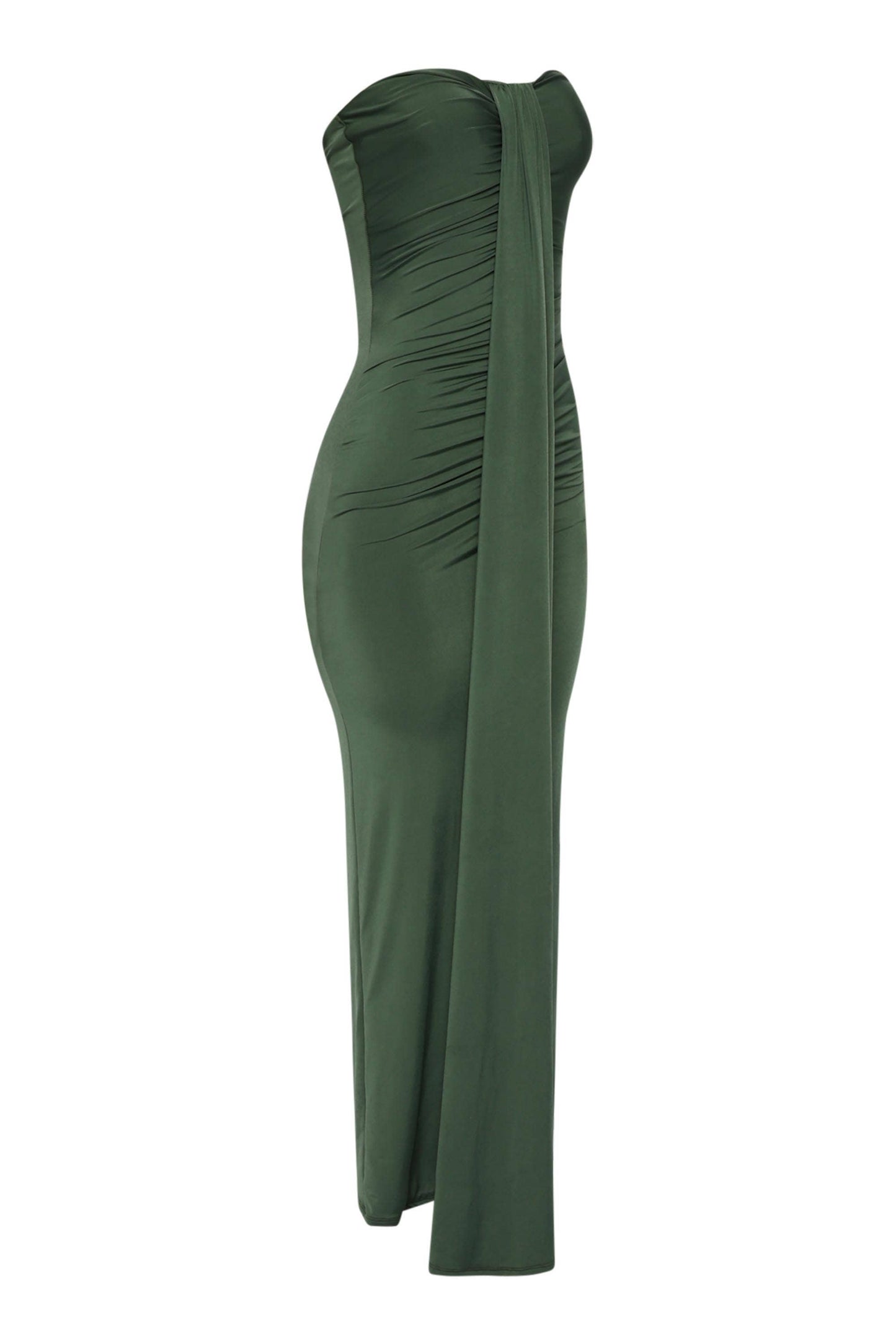 Olive Drape down detailed tube maxi dress