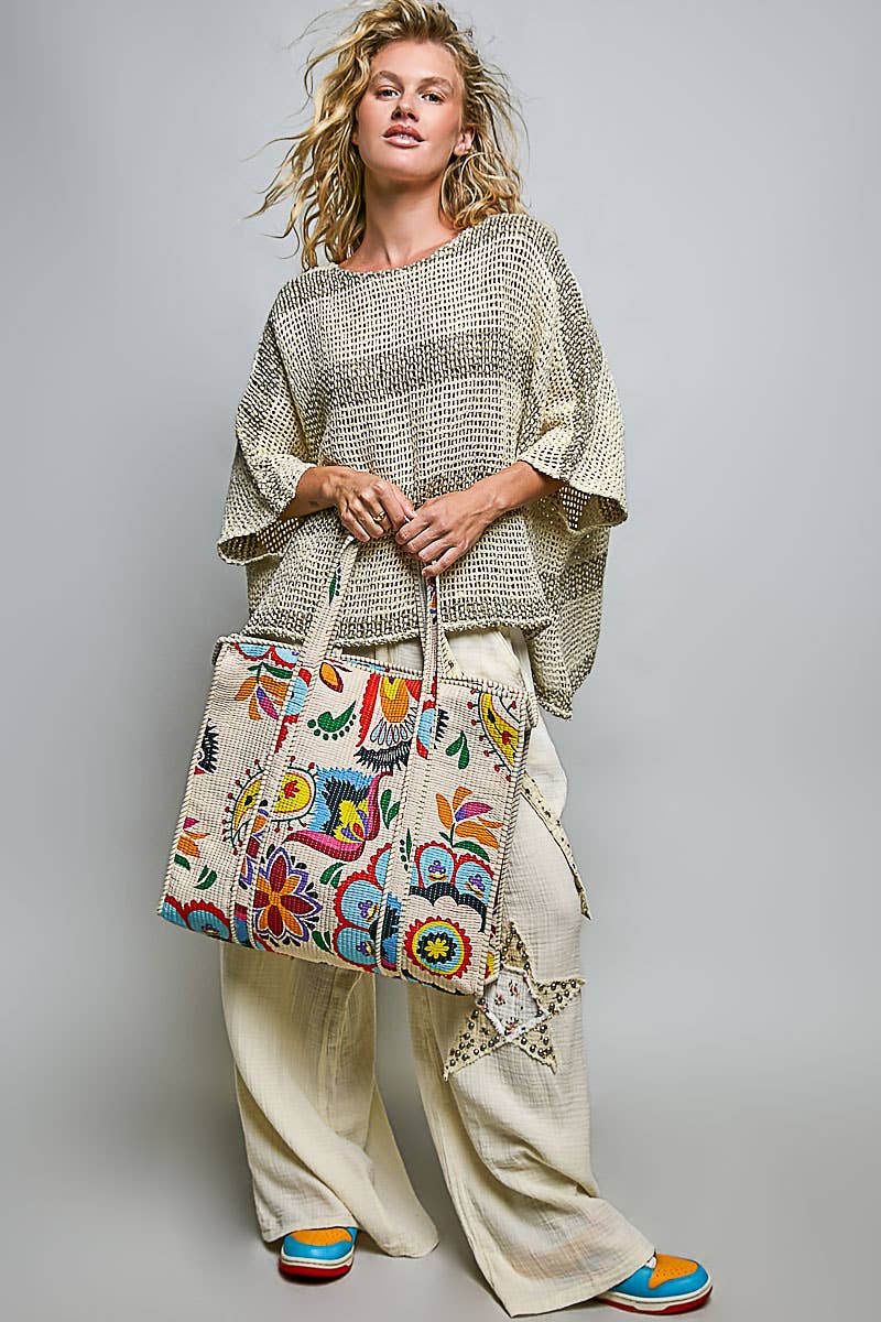 POL Printed Cream Tote Bag