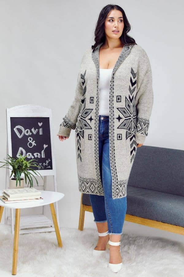 - PLUS SNOW PRINTED LONG SLEEVE POCKETS CARDIGAN PWJ14067