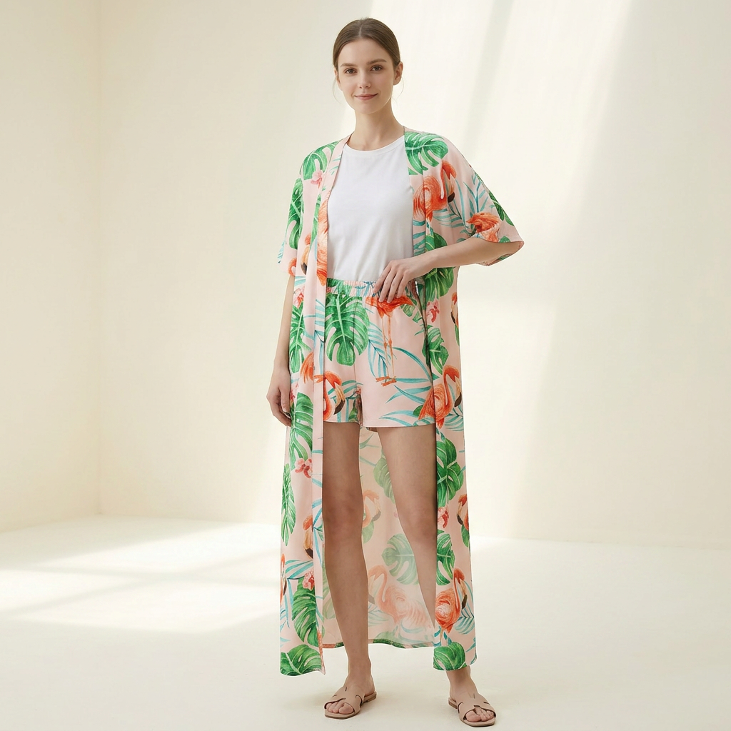 European-Inspired Cardigan Print Two-Piece Set