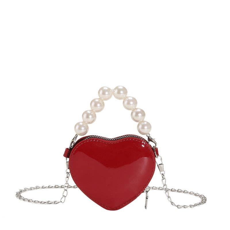 Heart-Shaped Crossbody Bag With Pearl Chain Strap