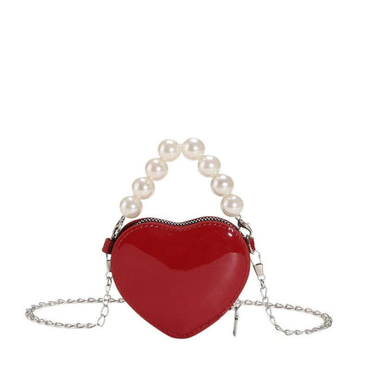 Heart-Shaped Crossbody Bag With Pearl Chain Strap