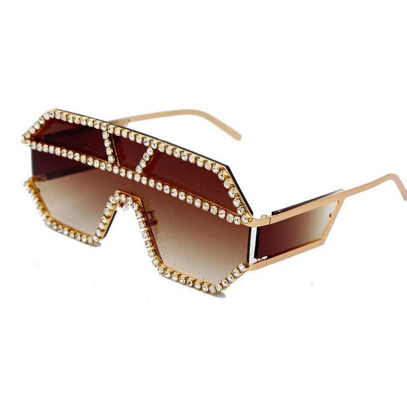 Geometric Large Frame Non-Polarized Sunglasses with Rhinestones