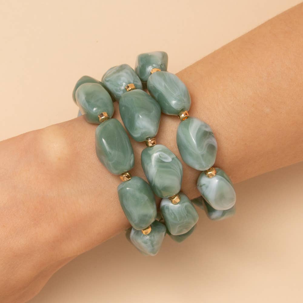 Marble Stone Beaded Stretch Bracelet Set