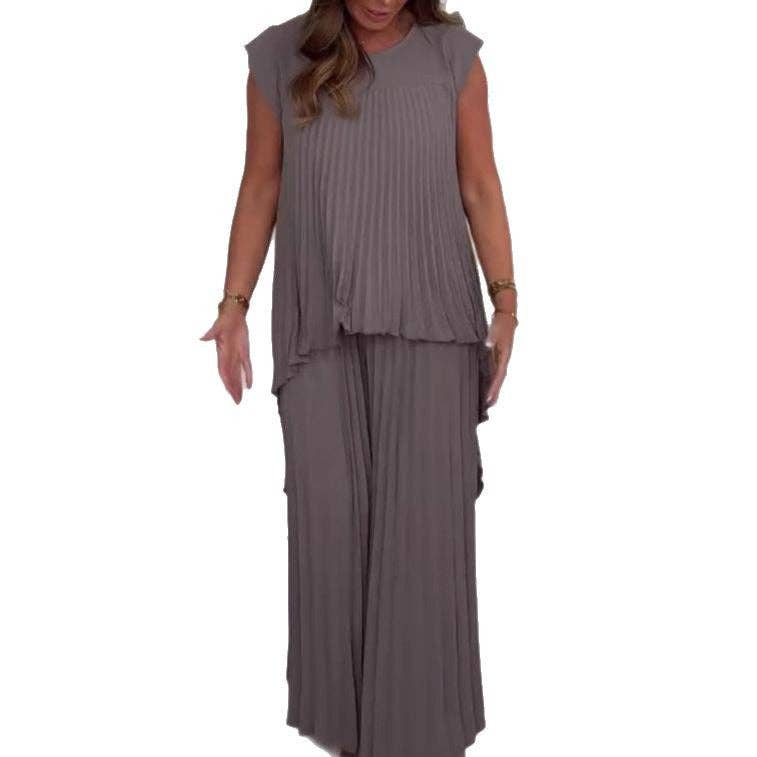 Casual Solid Color Top And Straight Pants Set