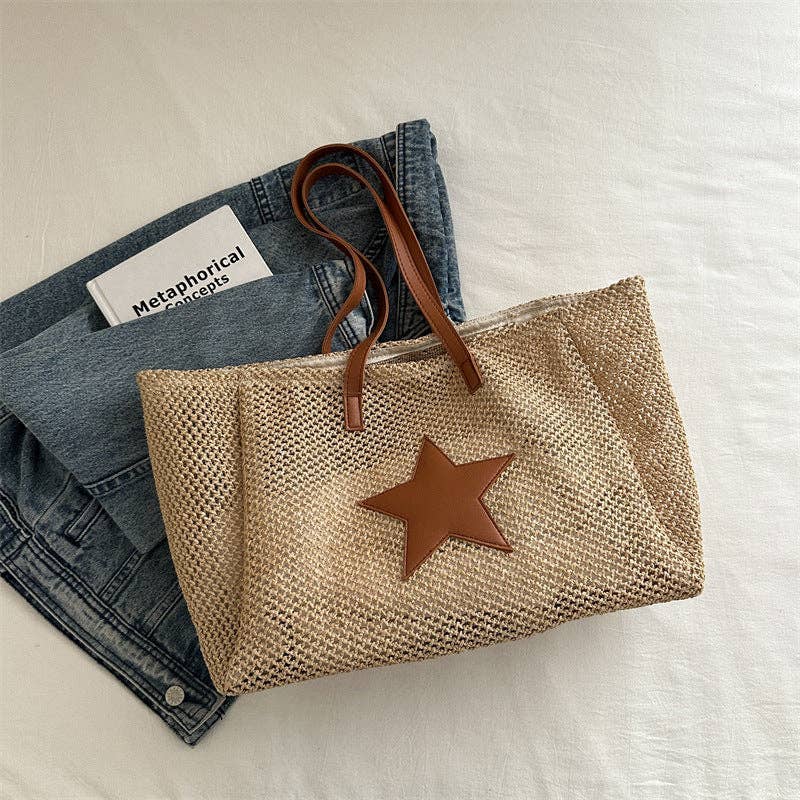Casual Color Block Woven Tote Bag for Women