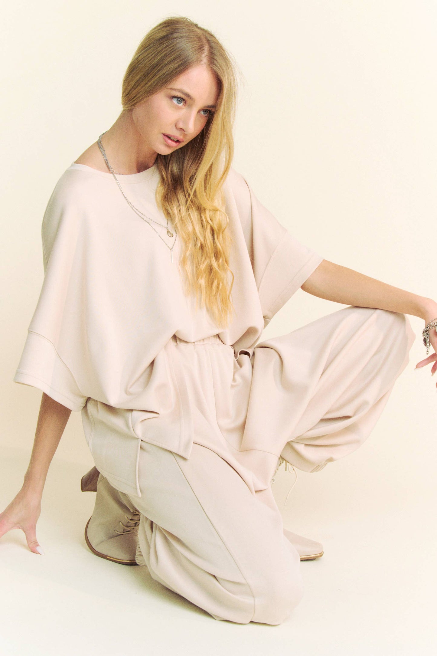 Black SOLID FLOWY TOP WITH ELASTIC WAIST BAND PANTS SET
