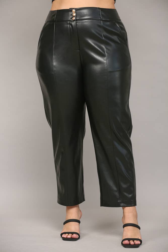 FAUX LEATHER BANDING PANTS WITH 3 METAL BUTTONS FP61021P