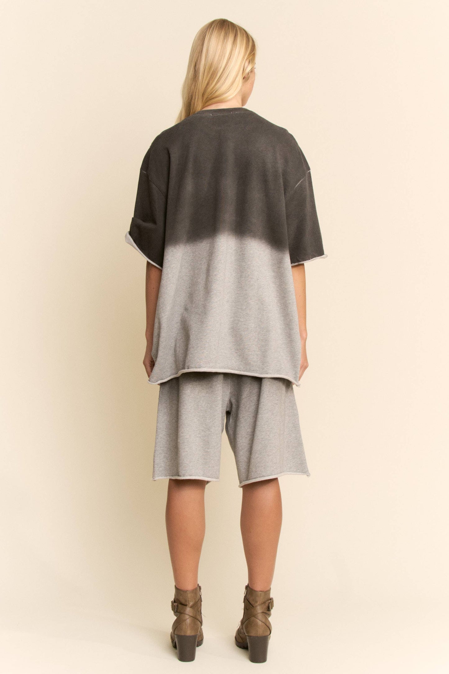 Grey RHINESTONE OMBRE SWEATSHIRT AND SHORTS SET