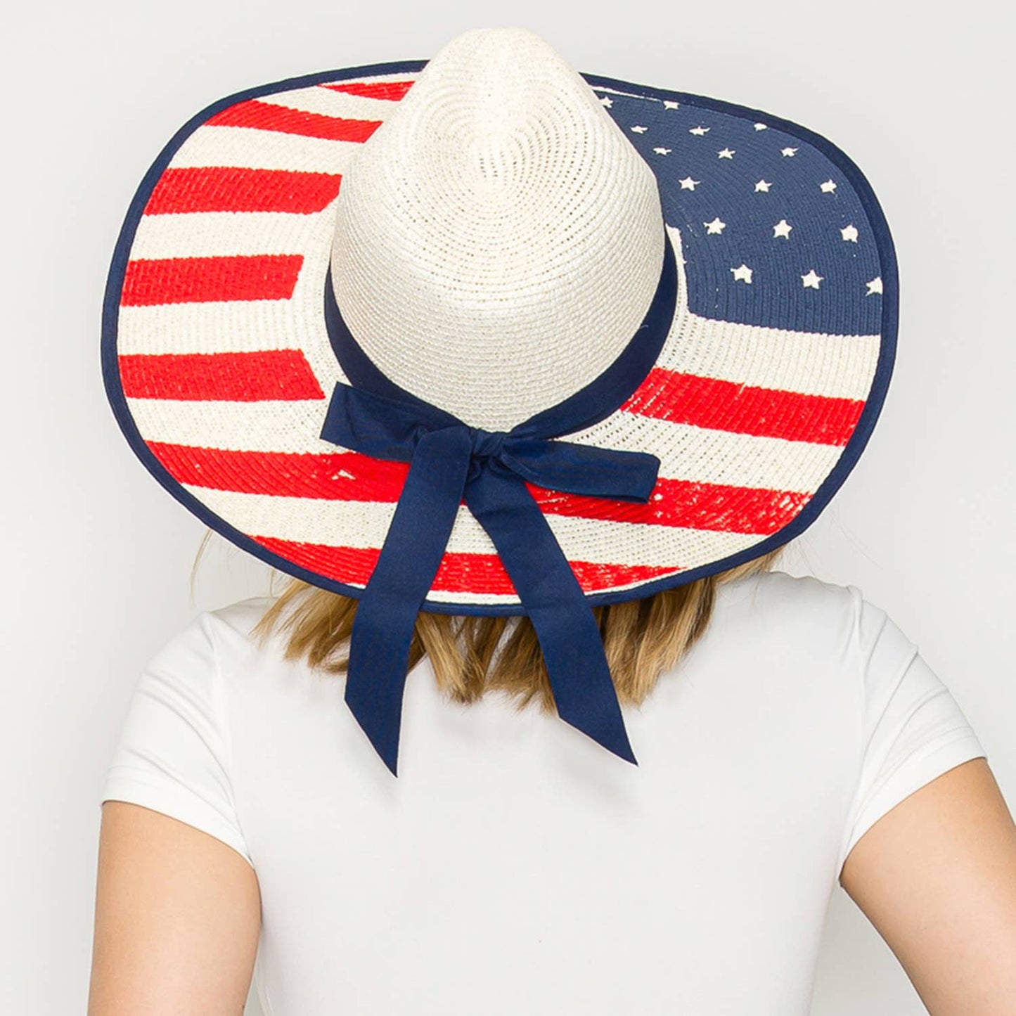 Floppy Oversized Wide Brim American Flag Print Straw Sun Hat