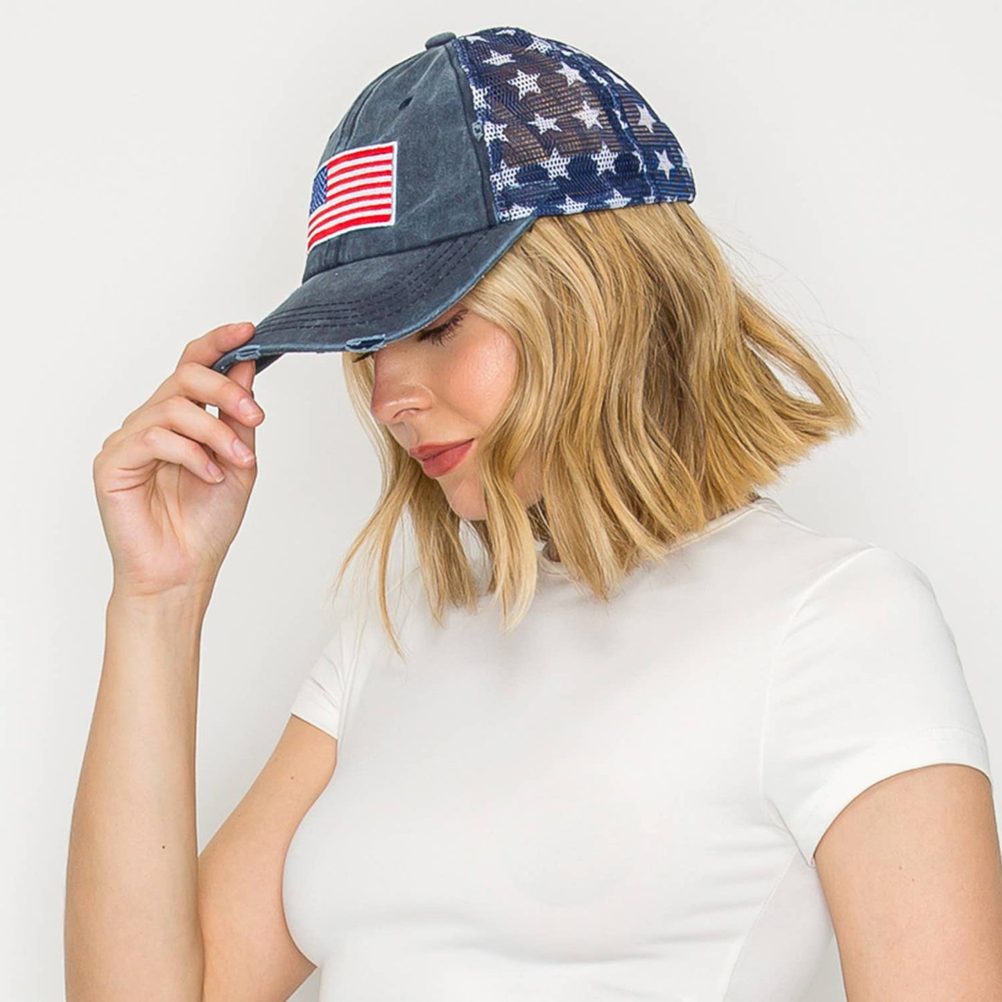 USA Flag Embroidered Relaxed Denim Trucker Hat