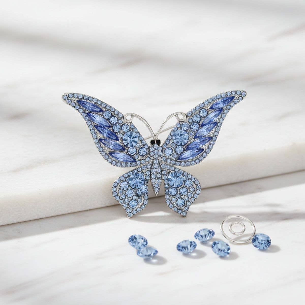 Brooch Light Blue Stone Butterfly Silver Brooch