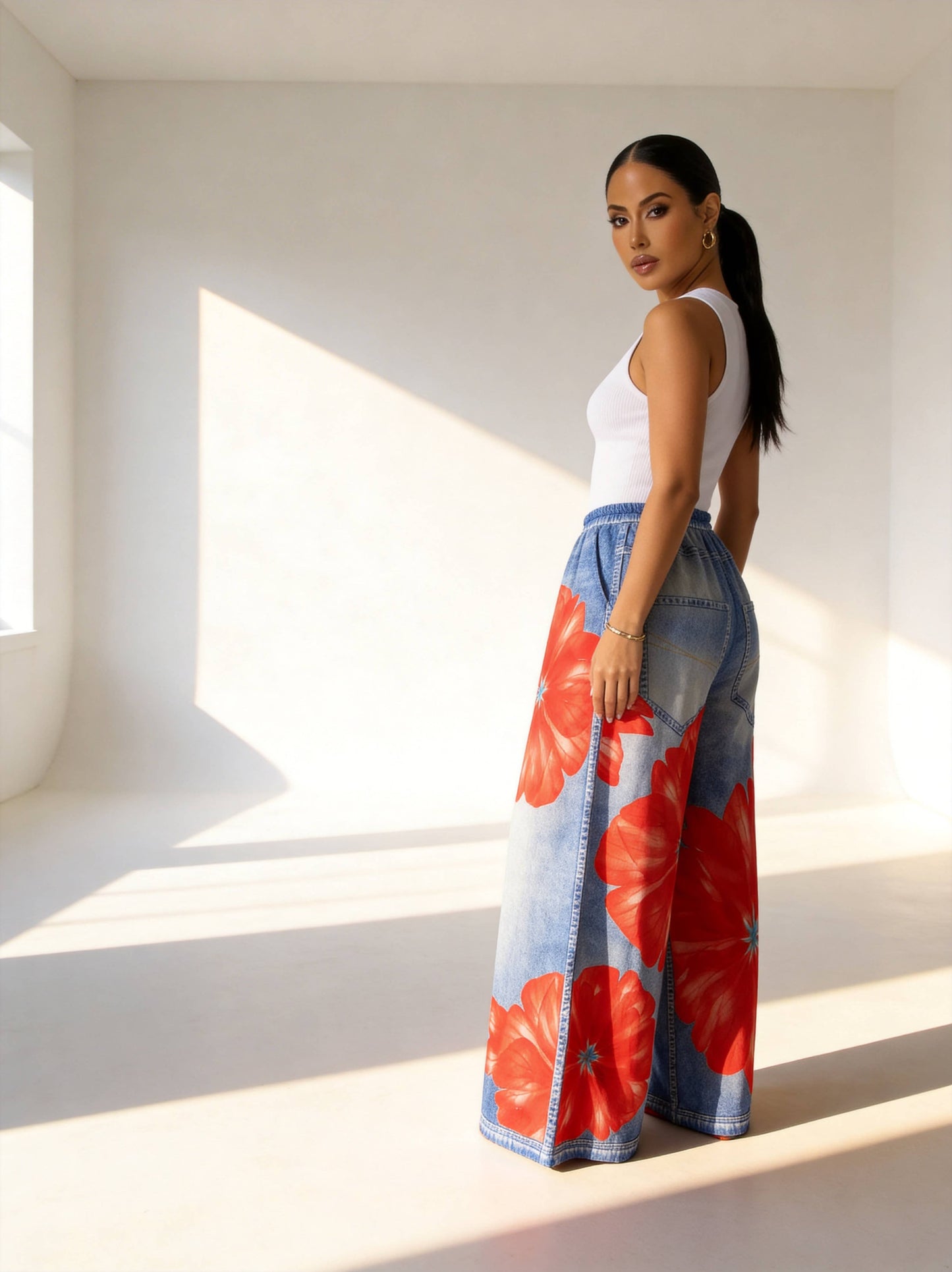 Printed Wide Leg Casual Pants