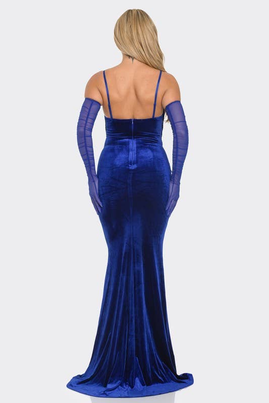 BCCD12964  Green Velvet Braided Rope Maxi Dress - Sale