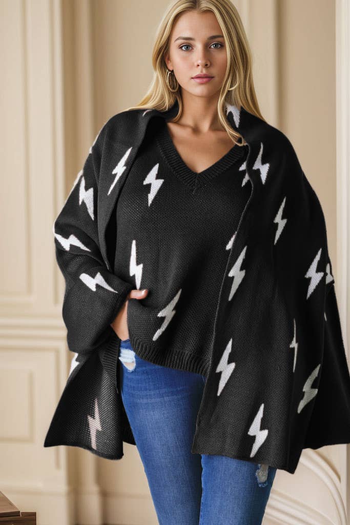 Blue FUZZY THUNDER PRINTED KNITTED LONG WRAP SCARF SCP10269