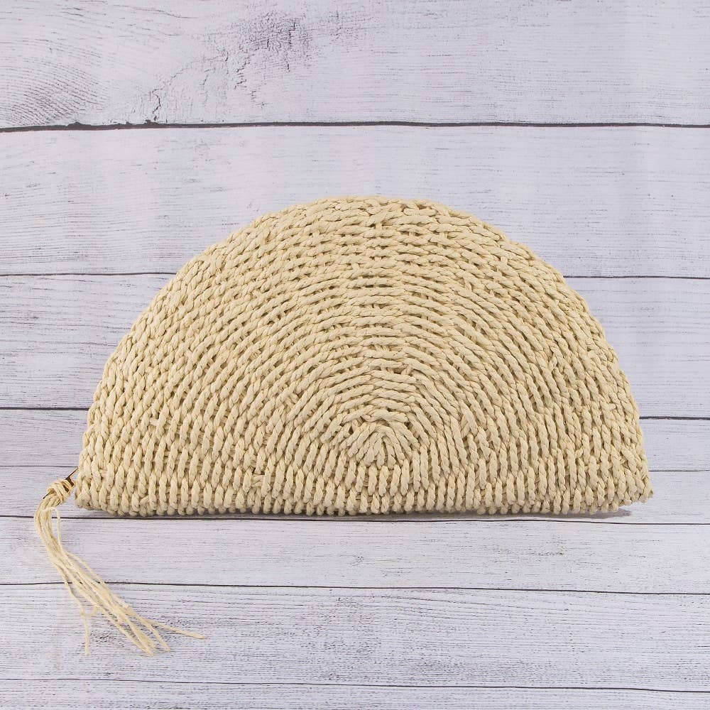 Straw Woven Half Moon Clutch Bag
