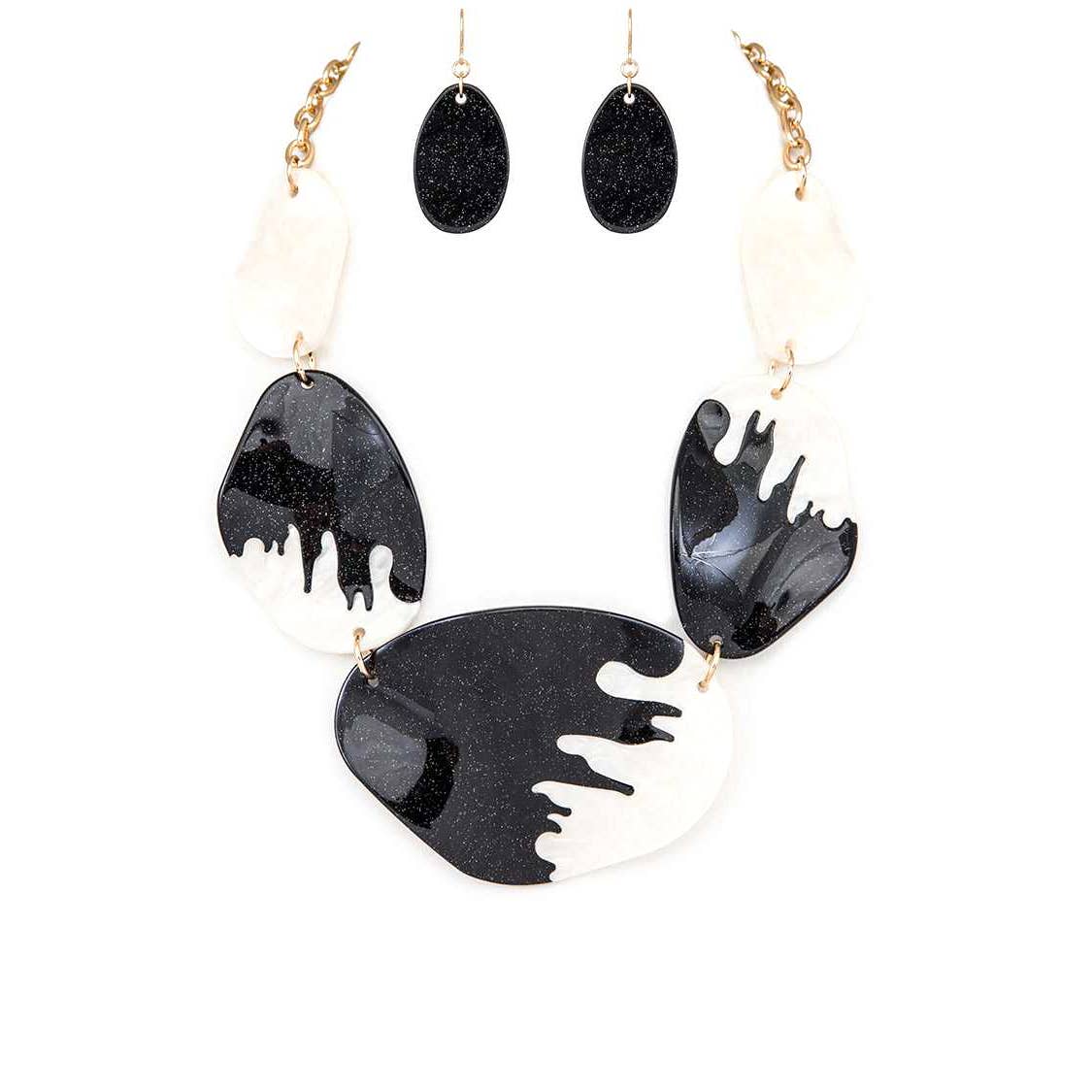 Black Glitter Resin Statement Necklace Set