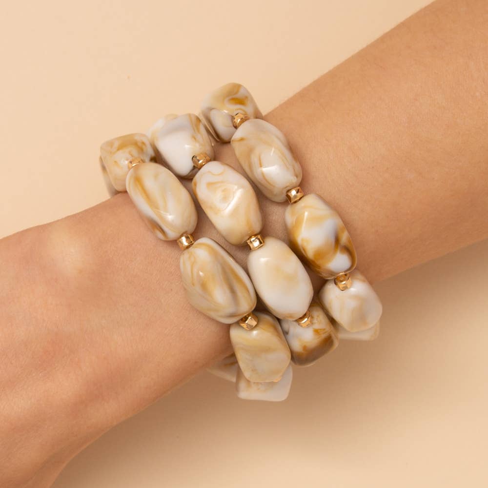 Marble Stone Beaded Stretch Bracelet Set