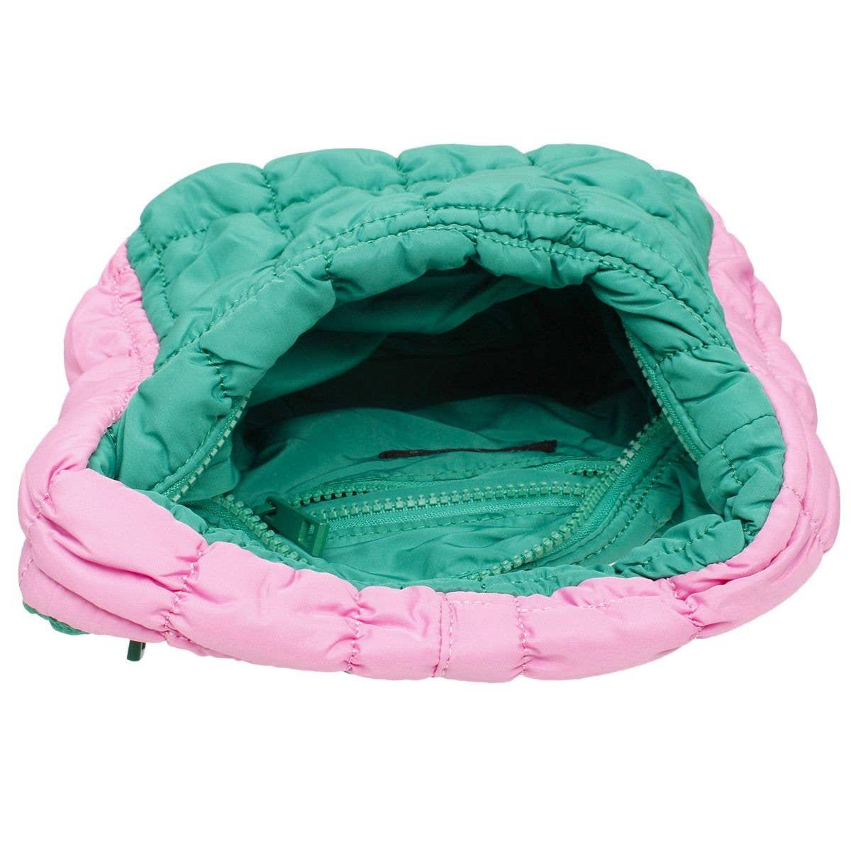Mini Quilted Puffer Pink Green Bag